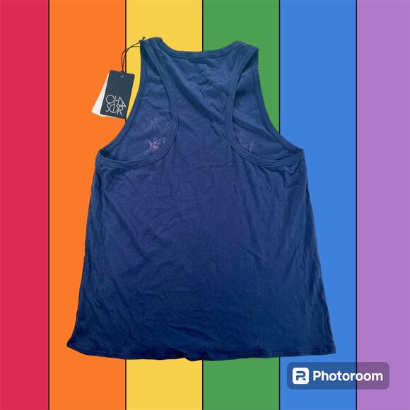 Chaser NWT Women's Medium Blue 100% Cotton Woodstock 1969 Rainbow Tank Top - Picture 3 of 8